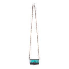Necklace NKY220530-08  Western Rectangle Stone Pendant Copper Necklace 18"