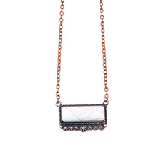 Necklace NKY220530-08  Western Rectangle Stone Pendant Copper Necklace 18"