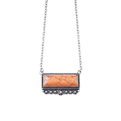 Necklace NKY220530-08  Western Rectangle Stone Pendant Silver Necklace 18"