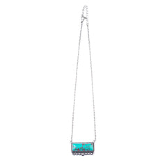 Necklace NKY220530-08  Western Rectangle Stone Pendant Silver Necklace 18"