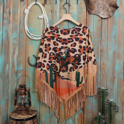 PCH-1718 Montana West Leopard Rodeo Graphic FringePoncho