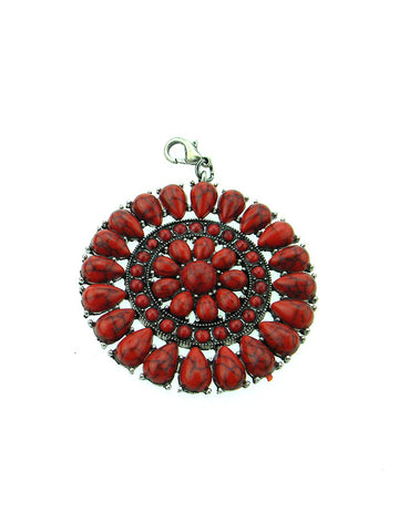 PDS180131-01SLV/RD SILVER PLATING RED TQ STONE ROUND SHAPE FLOWER PENDANT