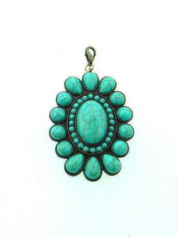 PDS180331-02CP/GN COPPER PLATING GREEN TQ STONE OVAL SHAPE FLOWER PENDANT