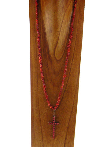 PDS180511-01CP/RD  COPPER PLATING RED TQ  BEADS CROSS PENDANT