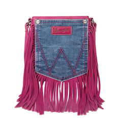 WG44-8360 Wrangler Leather Fringe Jean Denim Pocket Crossbody - Hot Pink