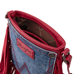 WG44-8360 Wrangler Leather Fringe Jean Denim Pocket Crossbody - Red