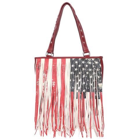 MW1081G-8317 Montana West Fringe American Flag Tote Bag