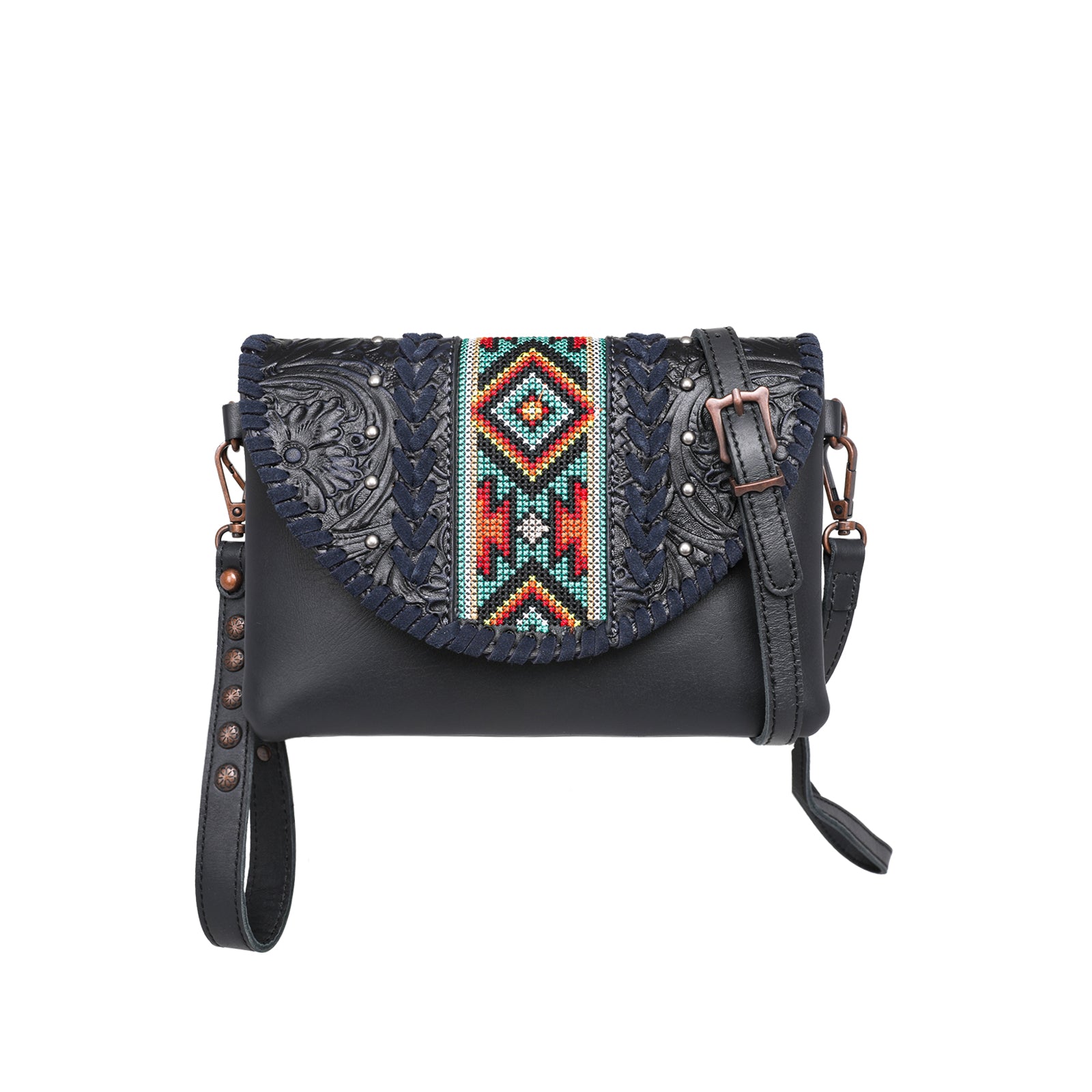 Montana West Genuine Leather Tooled Collection Fringe