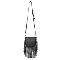 RLC-L159 Montana West Genuine Leather Tooled Collection Fringe Crossbody