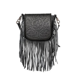 RLC-L159 Montana West Genuine Leather Tooled Collection Fringe Crossbody