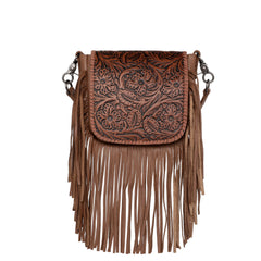 RLC-L159 Montana West Genuine Leather Tooled Collection Fringe Crossbody