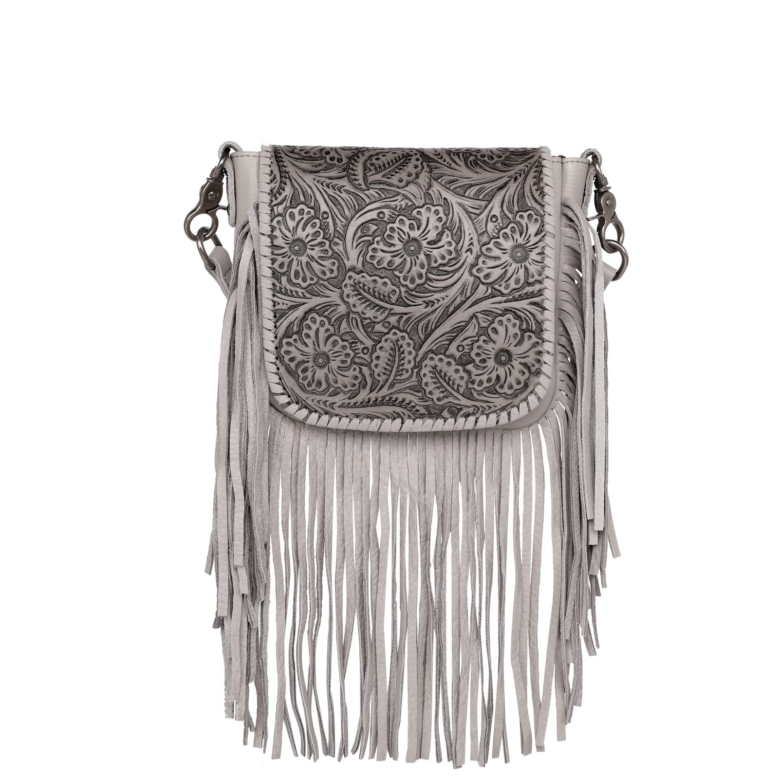 RLC-L159 Montana West Genuine Leather Tooled Collection Fringe Crossbody