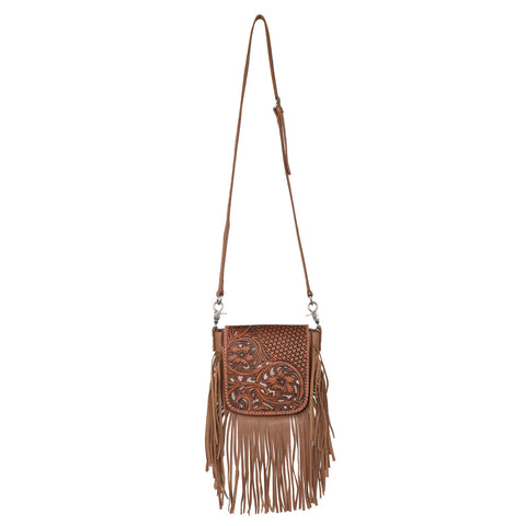 Montana West Genuine Leather Tooled Collection Fringe Crossbody