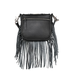RLC-L168 Montana West Genuine Leather Tooled Collection Fringe Crossbody