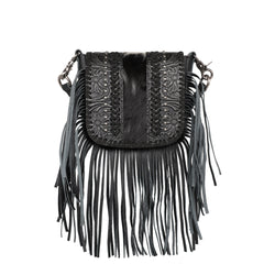 RLC-L168 Montana West Genuine Leather Tooled Collection Fringe Crossbody