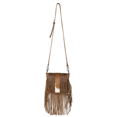 RLC-L168 Montana West Genuine Leather Tooled Collection Fringe Crossbody