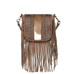 RLC-L168 Montana West Genuine Leather Tooled Collection Fringe Crossbody