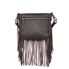 RLC-L168 Montana West Genuine Leather Tooled Collection Fringe Crossbody