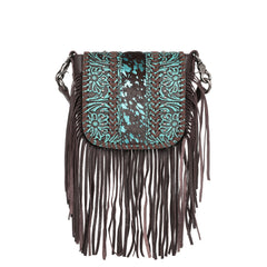 RLC-L168 Montana West Genuine Leather Tooled Collection Fringe Crossbody