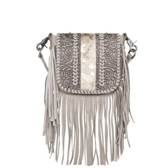 RLC-L168 Montana West Genuine Leather Tooled Collection Fringe Crossbody