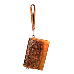RLL-004 Montana West 100% Genuine Leather Tooled Collection Clutch/Crossbody