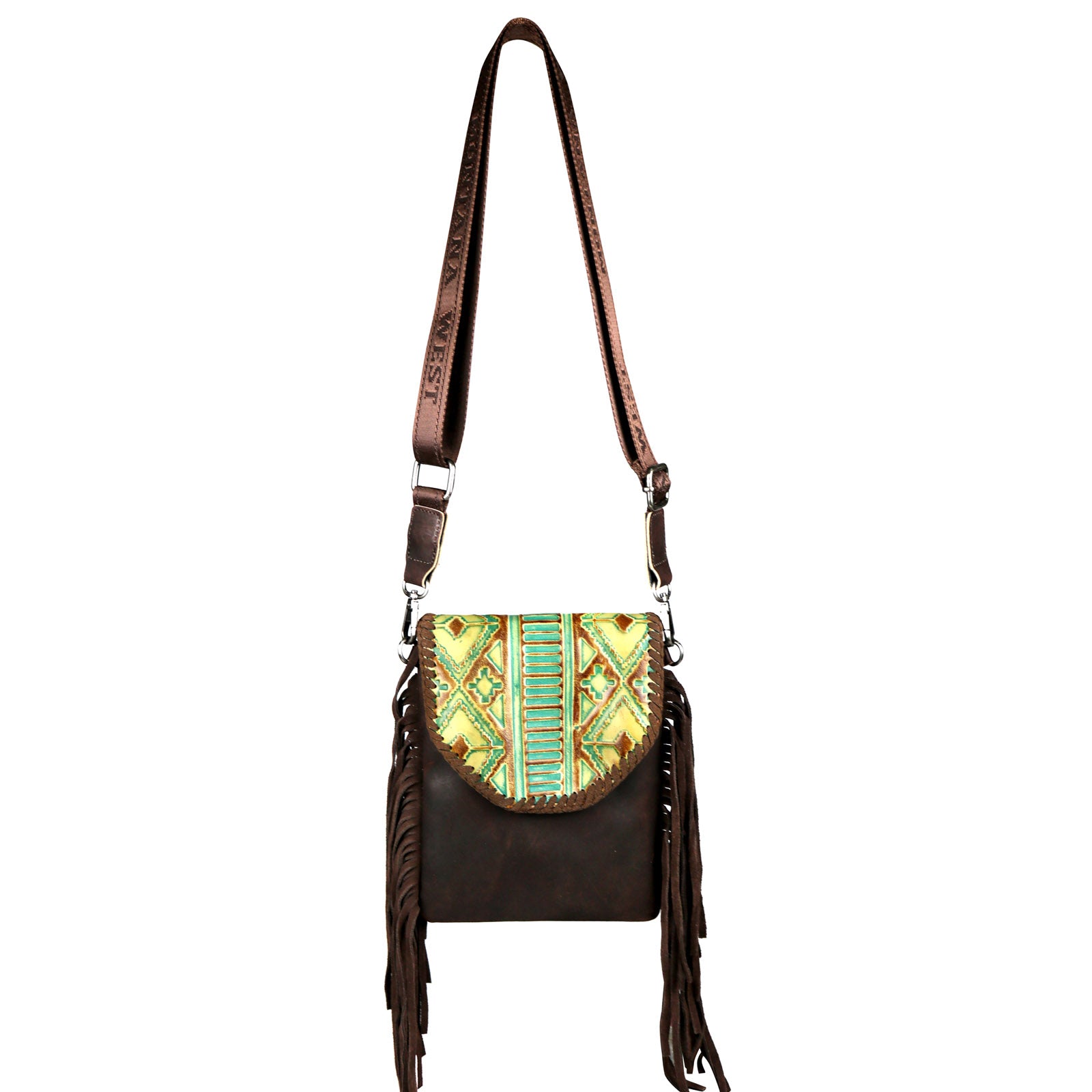 Montana West Genuine Leather Tooled Collection Fringe Crossbody