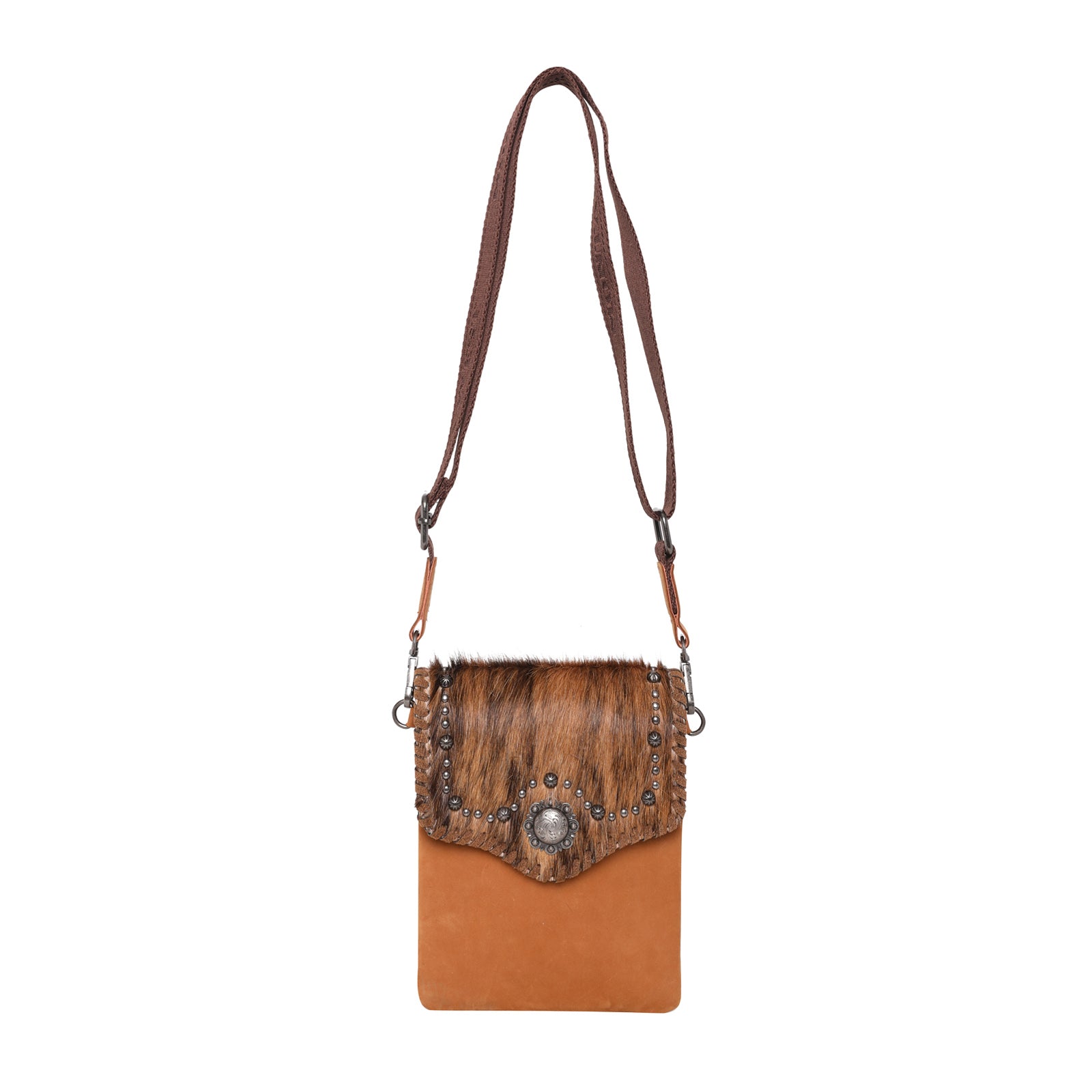 Montana West Genuine Leather Tooled Collection Fringe Crossbody