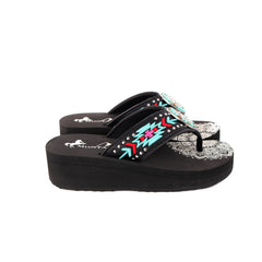 SSE101-S099  Mandala Aztec Embroidered Wedge Flip-Flop By Pairs