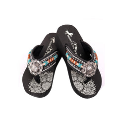 SE102-S095   Mandala Hand-Stitch Wedge Flip-Flop By Case