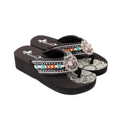 SE102-S095   Mandala Hand-Stitch Wedge Flip-Flop By Case