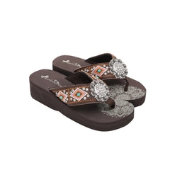 SE107-S001  Mandala Silver Floral Rhinestones Concho Embroidered Wedge Western Flip-Flop By Case