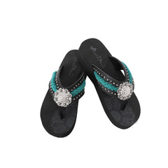SE109-S001  Mandala Silver Floral Rhinestones Concho Embroidered Wedge Western Flip-Flop By Case