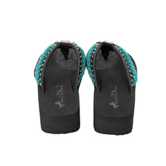SE109-S001  Mandala Silver Floral Rhinestones Concho Embroidered Wedge Western Flip-Flop By Case