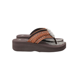 SE109-S001  Mandala Silver Floral Rhinestones Concho Embroidered Wedge Western Flip-Flop By Case