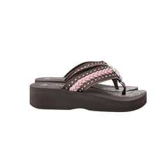 SE109-S001  Mandala Silver Floral Rhinestones Concho Embroidered Wedge Western Flip-Flop By Case