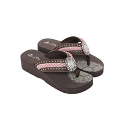 SE109-S001  Mandala Silver Floral Rhinestones Concho Embroidered Wedge Western Flip-Flop By Case