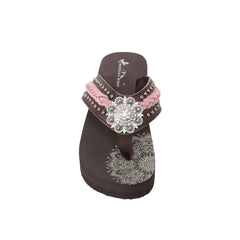 SE109-S001  Mandala Silver Floral Rhinestones Concho Embroidered Wedge Western Flip-Flop By Case