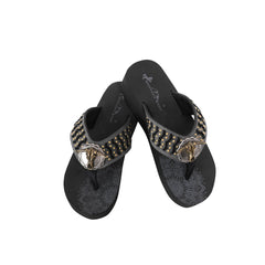 SE125-S191 Mandala Bull Skull Concho Studded Wedge Western Flip-Flop By Case