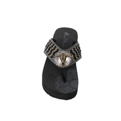 SE125-S191 Mandala Bull Skull Concho Studded Wedge Western Flip-Flop By Case
