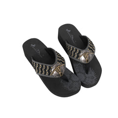 SE125-S191 Mandala Bull Skull Concho Studded Wedge Western Flip-Flop By Case