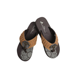 SE125-S191 Mandala Bull Skull Concho Studded Wedge Western Flip-Flop By Case