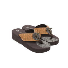 SE125-S191 Mandala Bull Skull Concho Studded Wedge Western Flip-Flop By Case