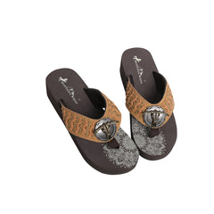 SE125-S191 Mandala Bull Skull Concho Studded Wedge Western Flip-Flop By Case