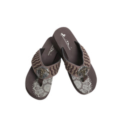 SE125-S191 Mandala Bull Skull Concho Studded Wedge Western Flip-Flop By Case