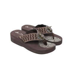 SE125-S191 Mandala Bull Skull Concho Studded Wedge Western Flip-Flop By Case
