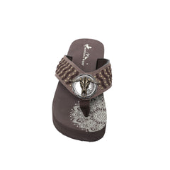 SE125-S191 Mandala Bull Skull Concho Studded Wedge Western Flip-Flop By Case