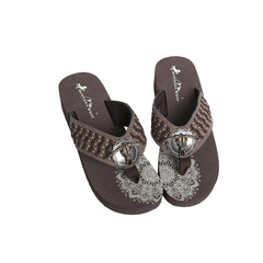 SE125-S191 Mandala Bull Skull Concho Studded Wedge Western Flip-Flop By Case