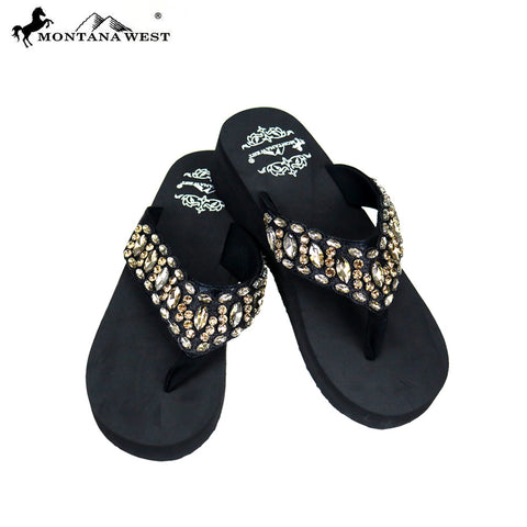 SE85-S088 Bling Beaded Collection Wedge Flip Flops By Case