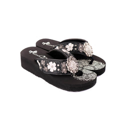 SE97-S001  Mandala Floral Applique Wedge Flip-Flop By Case