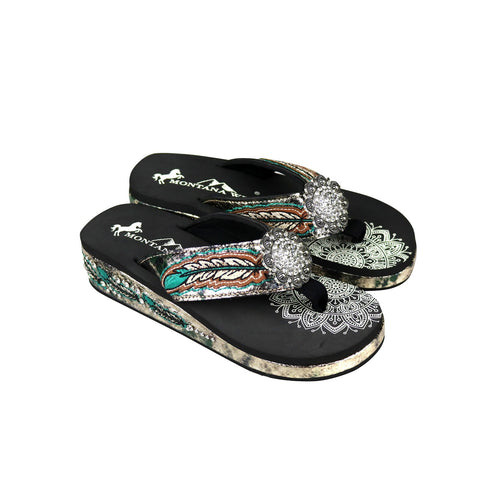 SEF05-S001 Montana West Feather Embroidered Collection Flip Flops By Size